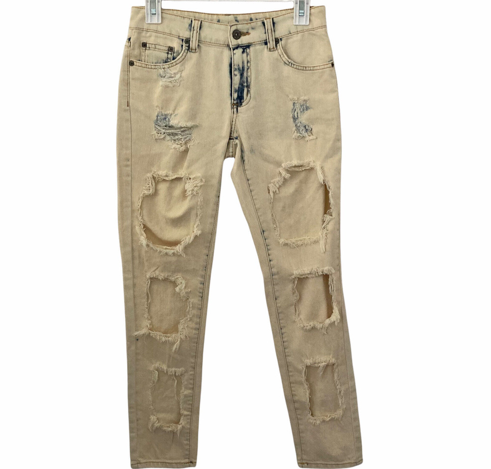 Carmar Jeans Womens 26 Low Rise Skinny Distressed Ripped Acid Wash Stretch Denim
